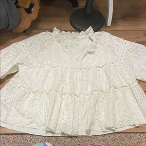 Elegant Cream Eyelet Lace Women's Blouse